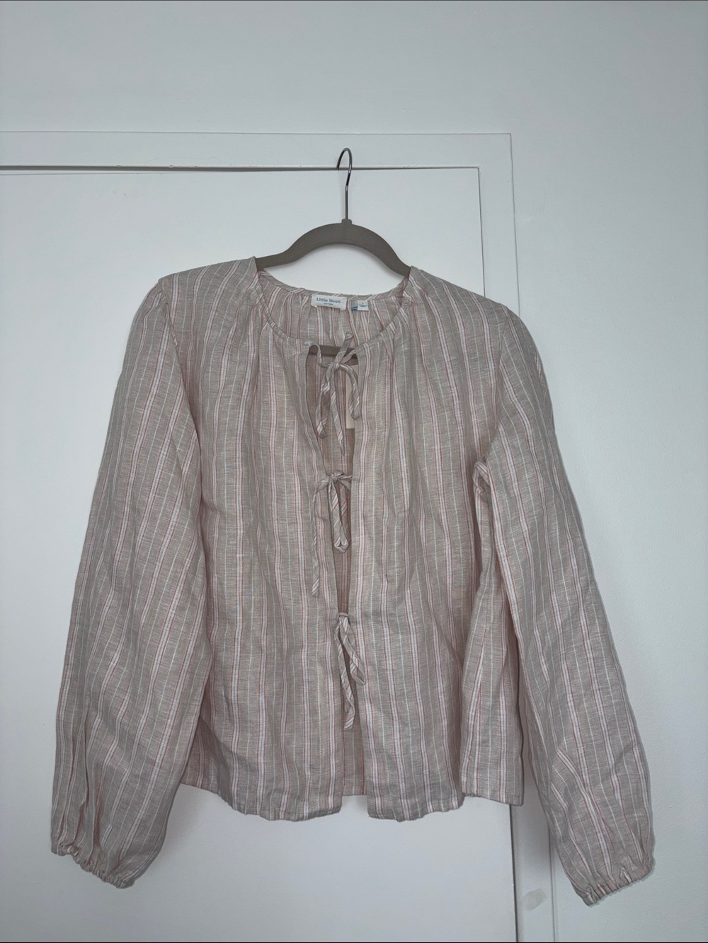 Light Pink Striped Tie-Front Women’s Top
